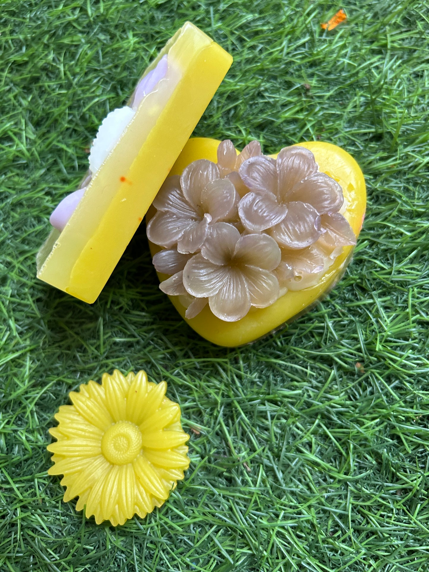 Handmade Yellow Floral Soap Set | Heart & Flower Shape Glycerin Soaps for Bath, Gifting & Decor