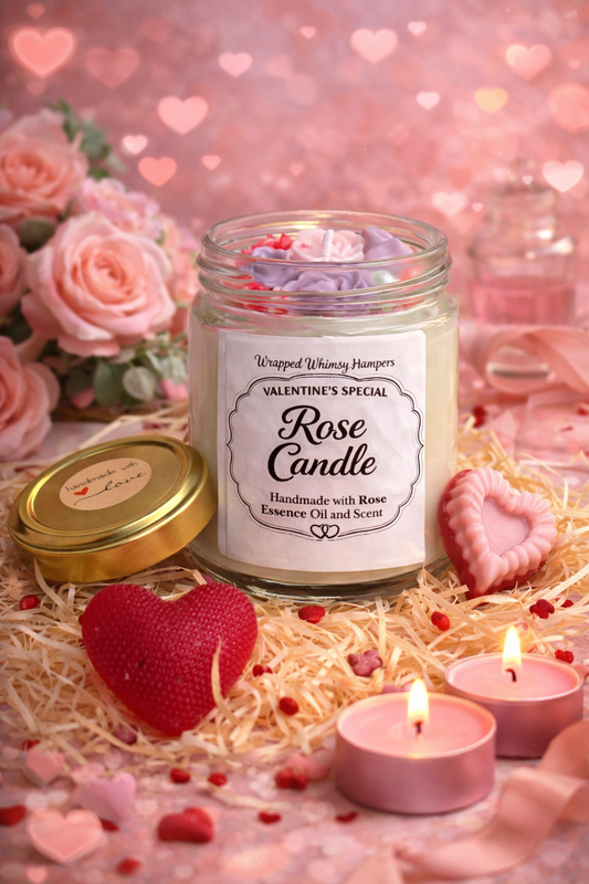 Valentine’s Special Rose Candle | Handmade Scented Candle with Rose Essence Oil