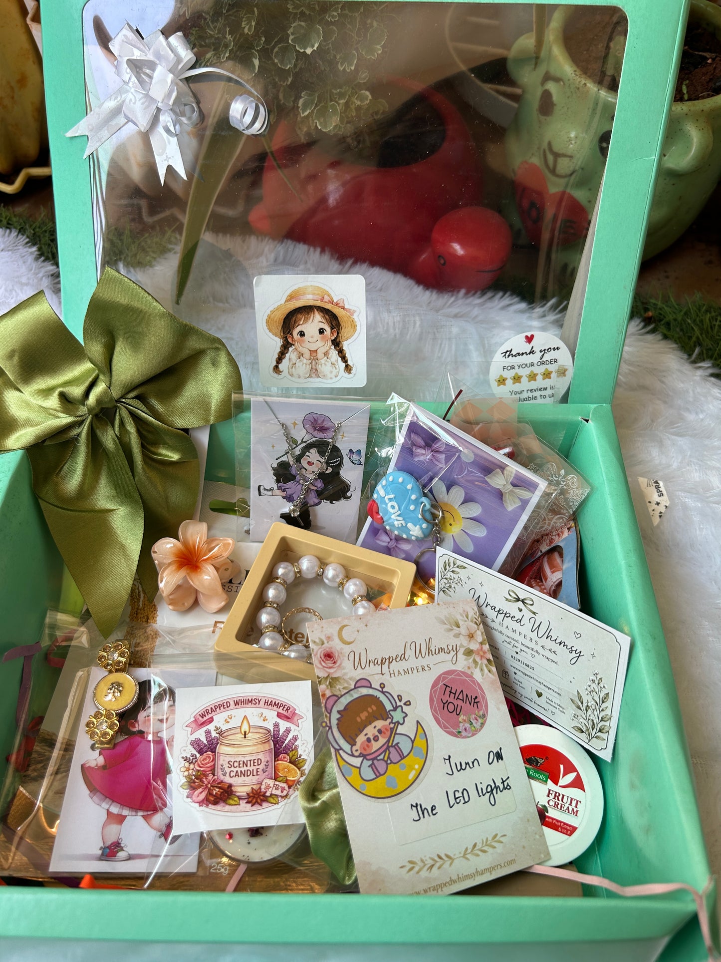 Wrapped Whimsy Premium Handmade Gift Hamper for Women | Candle, Jewelry, Keychain & Self-Care Gift Box