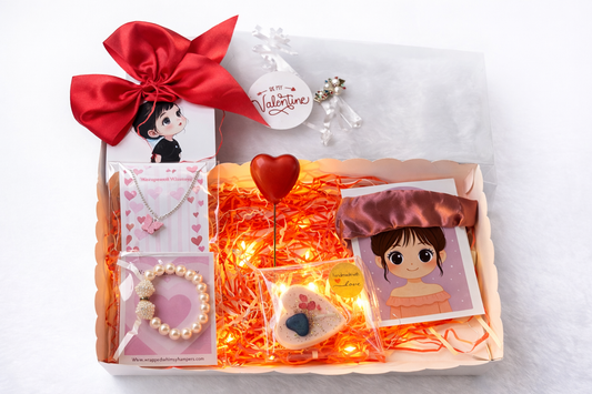 Premium Valentine Gift Hamper for Her | Jewellery, Bracelet, Heart Soap & Greeting Card | Romantic Gift Box for Girlfriend, Wife, Bestie