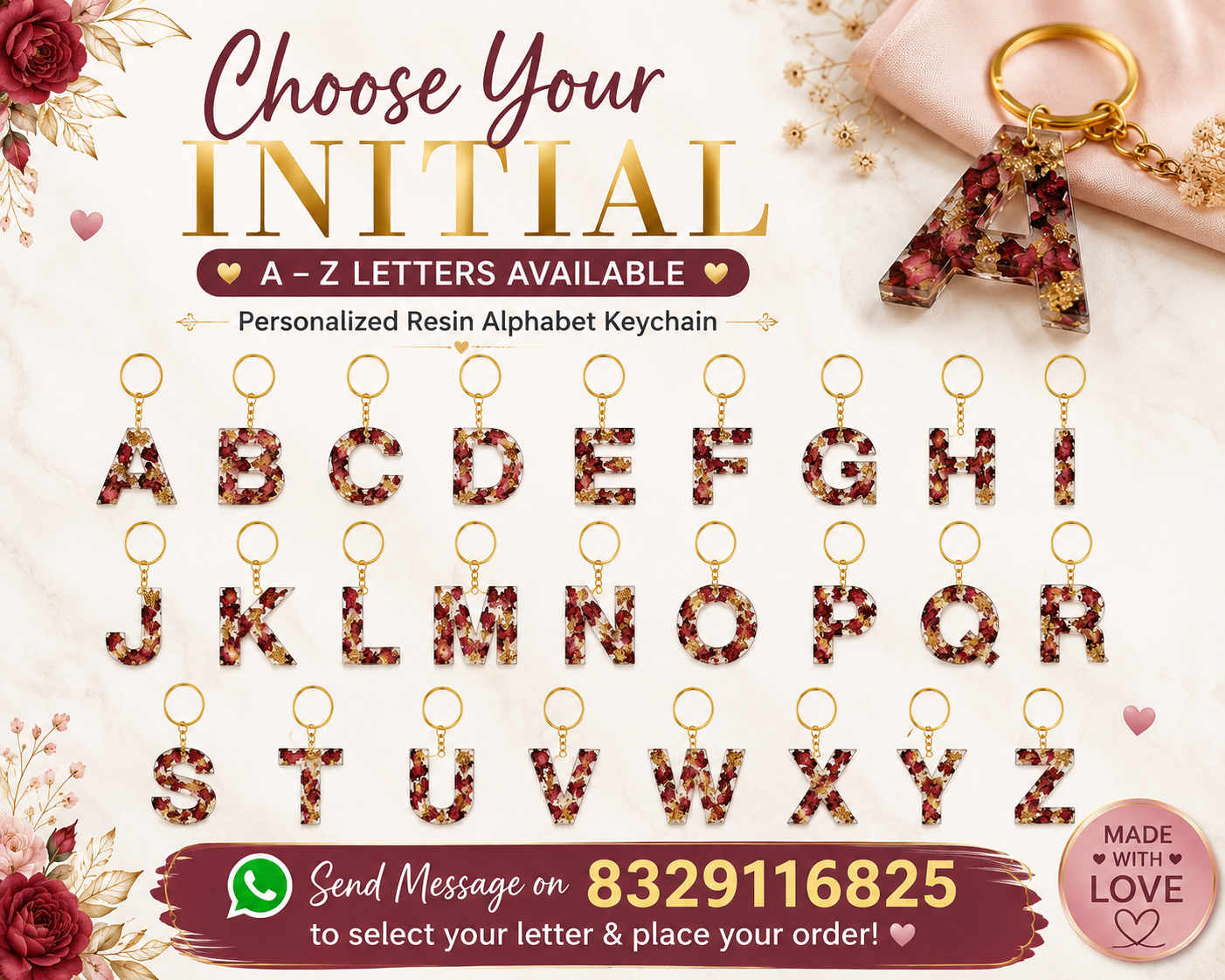 Resin Alphabets Keychain for Gifting - Pack of 2