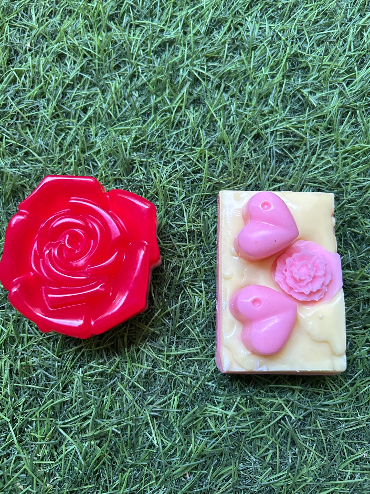 Handmade Rose & Heart Designer Soap Set | Moisturizing Artisan Bath Soap | Wrapped Whimsy(Pack of 3)