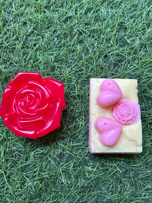 Handmade Rose & Heart Designer Soap Set | Moisturizing Artisan Bath Soap | Wrapped Whimsy(Pack of 3)