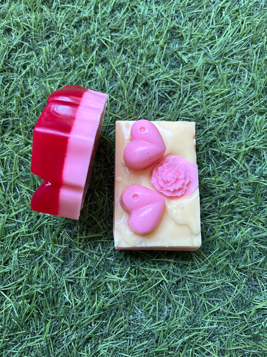 Handmade Rose & Heart Designer Soap Set | Moisturizing Artisan Bath Soap | Wrapped Whimsy(Pack of 3)
