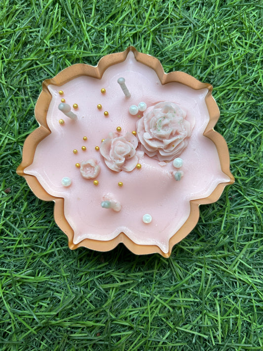 Floral Urli Scented Candle | Handmade Pink Flower Urli Candle with 4 Wicks | Luxury Home Decor & Festive Gift for Diwali, Wedding, Return Gifts