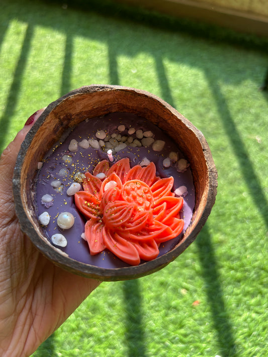 Handmade Lotus Candle in Coconut Shell | Luxury Decorative Candle
